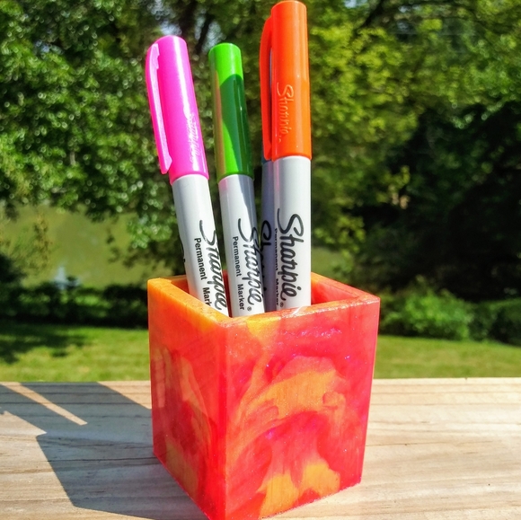 Pen Holder Organizer Cute Gift Art Bright Vivid Handmade Orange - Picture 4 of 13